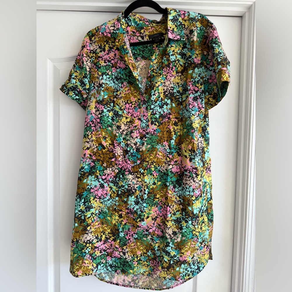 J. Crew 100% Silk Floral ShirtDress
